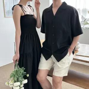 남성 여성 블랙 원피스 셔츠 비치웨어 패션 커플룩