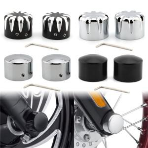 2xMotorcycle 프론트 액슬 너트 커버 캡 알루미늄 블랙/크롬 Harley Sportster Touring Softail Dyna VRSC