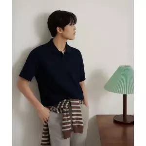 BEANPOLE MEN 레이어드넥 텍스처 반소매 티셔츠 네이비