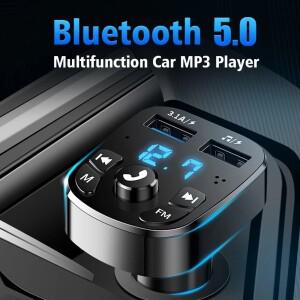 3.1A FM 송신기 무선 블루투스 5.0 자동차 MP3 플레이어 소음 감소 오디오 수신기의 듀얼 USB 고속 충전