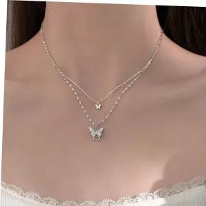 펜던트 더블 나비 큐빅 목걸이 실버 쥬얼리 T0395-A