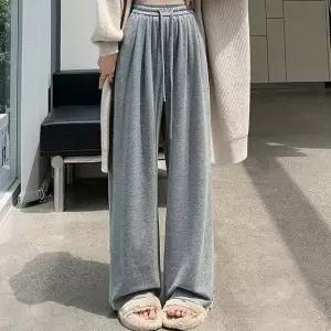 사무실룩 30대여성 부드러운 두꺼운 기모안감 벨벳소재 롱팬츠 20대여성 라운지웨어