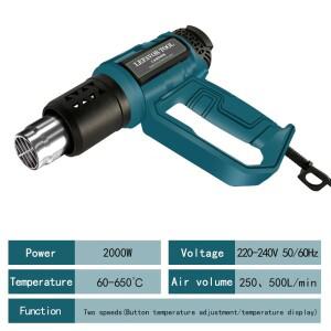 2000W 220V 산업용 전기 뜨거운 공기 총 온도 조절기 히트 건 수축 포장 열 송풍기 히터 노즐
