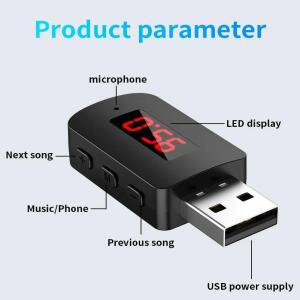 USB 블루투스 5.4 차량용 송수신기 핸즈프리 통화 카 키트 미니 전원 자동 무선 오디오 어댑터 FM 라디오용