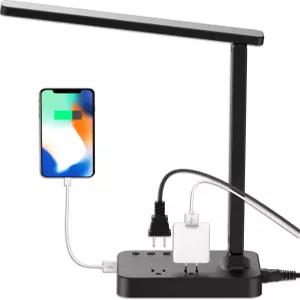 대학 기숙사용 드레벳 LED 탁상용 램프 USB 충전 포트 2 AC 전원 콘센트 1개 포함 조명 3가지 모드 3단계