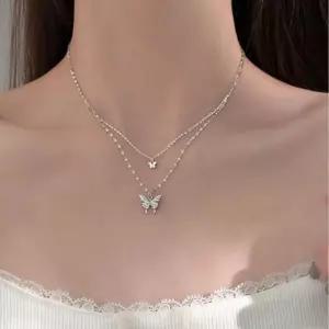 더블 나비 큐빅 목걸이 실버 쥬얼리 T0395-A