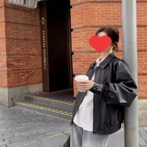 여성 2컬러 간절기 오버핏 페이크 레더자켓 가죽점퍼