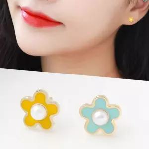 (다올)14K 골드 진주 플라워 기본 피어싱