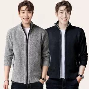 남성 간절기 하프넥 기모 니트 풀 가디건 지퍼 집업