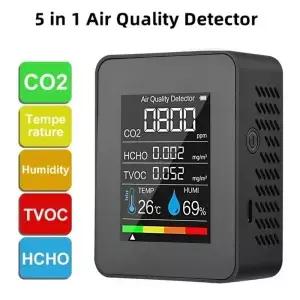 5 in 1 디지털 공 모니터 CO2 HCHO TVOC 습도 및 온도 다기능 테스터 LCD 충전식