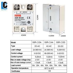 LCTC 1pcs 솔리드 스테이트 릴레이 단상 비접촉 SSR DC-DC 24-380VAC 10A 25A