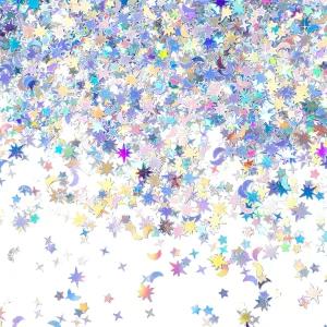 스카이티 60 G 2.1온스 홀로그램 스타 달 글리터 요정 색종이 조각 갤럭시 이리데센트 메탈릭 호일 6mm