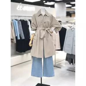 일부수량 JJ지고트 오버핏 코튼 블렌드 A라인 싱글버튼 벨티드 미디 트렌치 코트 GS3M0TC821 275