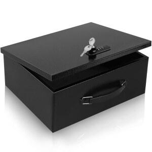 듀얼 조합과 키 잠금 기능이 있는 Dalmbox 휴대용 금속 금고 - 문서, 자동차, 가정 및 외부를 위한 내화 보관 X 대형 13.2