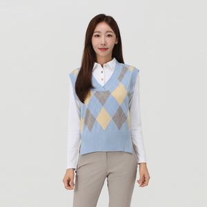 [엘르골프] 여성 아가일 브이넥 베스트 _6I63101