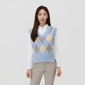 [엘르골프] 여성 아가일 브이넥 베스트 _6I63101