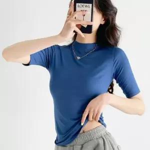폴라티 여름 모달 소매5부 얇은 찰랑 스판 이너 반목 반팔티