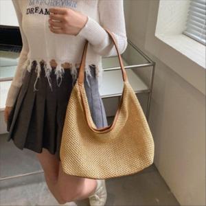 밀짚가방 숄더백 라탄 숄더백 여성 레더포인트 비치백 여름 썸머