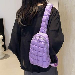 여성 벨트 슬링 백 크로스 여자 패딩 가방 퍼플 벨트백 허리 슬링백 허리백 여성쌕 여행