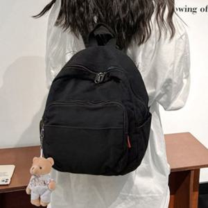 여행 캐주얼 백팩 여성 학생 데일리 곰돌이키링 무지 미니 포인트 캔버스