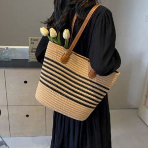 밀짚가방 스티치 컴포트 비치백 여자가방 여름가방 대용량 편직 숄더백 로프