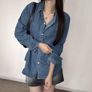 여성 루즈핏 스타일 단독 레이어드 착용 데님 셔츠 맨투맨 티셔츠 레이스 나시 형광