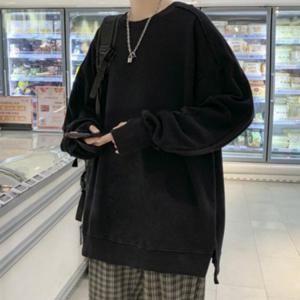 남성 맨투맨 롱 슬리브 오버핏 핑거홀 옆트임 티셔츠