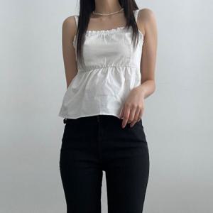 썸머 깔끔 화이트뷔스티에 코튼 끈조끼 여성