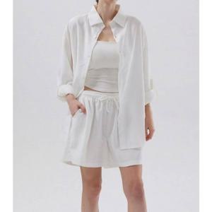 무지 오버핏 셋업 여성 린넨 셔츠 여름 세트 바캉스 반바지
