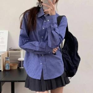 루즈핏 아우터 여성 클래식 체크남방 긴팔 체크셔츠 블루