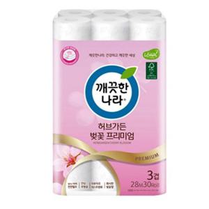 벚꽃향 부드럽고 도톰한 3겹 허브가든 롤 화장지 30 화장실 휴지 두루마리 롤휴지