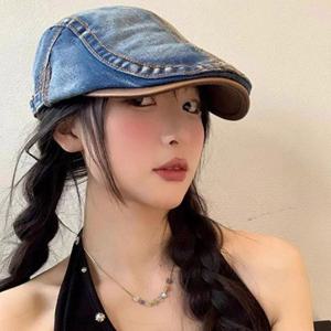 여자 빈티지 스타일 외출 모자 데님 스티치 포인트 헌팅캡 남자 여름 가을 골프 사계절