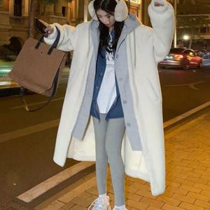 여성 전체 뽀글이 레이어드 스타일 후드 롱 점퍼 패딩 조끼 남자 겨울 코디 남자집업