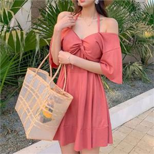 여성 반팔 원피스 수영복 여성 프릴 원피스 수영복 휴양지 프릴 체형 보정 해변 여름 바캉스 커버 웨어