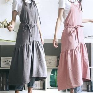여성 린넨 앞치마 여성 프릴 앞치마 원피스 주방 작업 카페