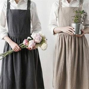 여성 린넨 앞치마 원피스형 앞치마 가벼운 브이넥 데일리 카페 주방용 베이킹