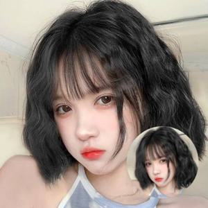 물결펌 단발머리 통가발 블랙 여성단발파마가발 단발가발