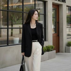 여성 간절기 봄 세미오버핏 데일리 블레이저 정장 싱글 자켓