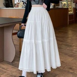 여성 A라인 캉캉 롱 스커트 예쁜 밴딩 치마 화이트 롱스커트 봄롱스커트 가을 a라인