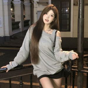 여성 맨투맨 티셔츠 오버핏 숄더트임 캐주얼 데일리 루즈핏 긴팔 상의