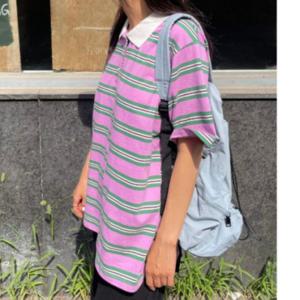 컬러스트라이프 반팔카라티 티셔츠 반팔카라티 라운드 스트라이프티