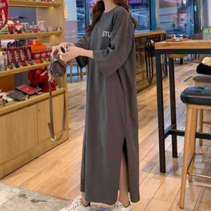 롱원피스 반팔 오버핏 루즈핏 맥시 트임 백프린팅 레터링 캐주얼 데일리 홈웨어 여름 여성