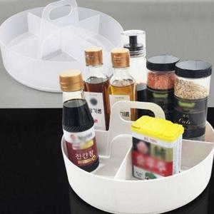 주방 회전 수납함 조미료 회전 트레이 회전형 테이블 양념 정리 플라스틱 분리형 화장대 싱크대 정리대
