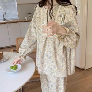 파자마 여성파자마 코튼 잔잔한 달콤한 원픽 세트 잠옷 파자마세트 홈웨어 하루 꽃무늬 여성