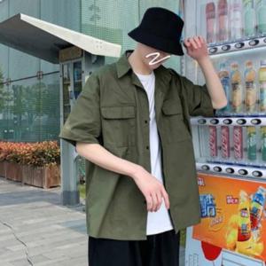 남성 야상 밀리터리 카라 포켓 오버핏 남방 반팔 셔츠