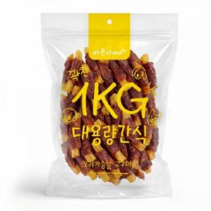 바른츄 애견간식 오리가슴살 고구마 대용량 1kg 강아지간식 육포 져키 간식