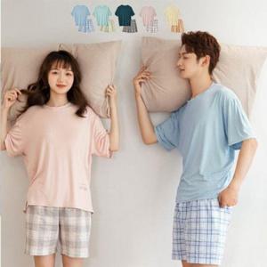 모달 커플 홈웨어 바지 세트 반팔 실내복 파자마 여름 잠옷 시원한 통기성좋은 소재