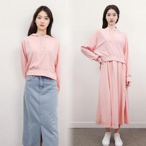 가을 겨울 피치기모 후드티 롱 원피스 세트 등원룩