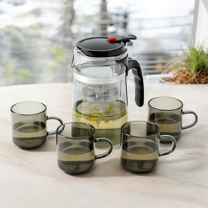 [로하티] 웰링 버튼 드롭 차포트 찻잔세트(500ml 4인) (투명블랙) 버튼차포트 버튼티메이커