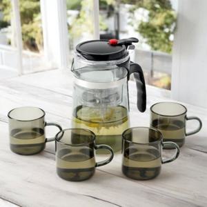 [로하티] 웰링 버튼 드롭 차포트 찻잔세트(700ml 4인) (투명블랙) 버튼차포트 버튼티메이커